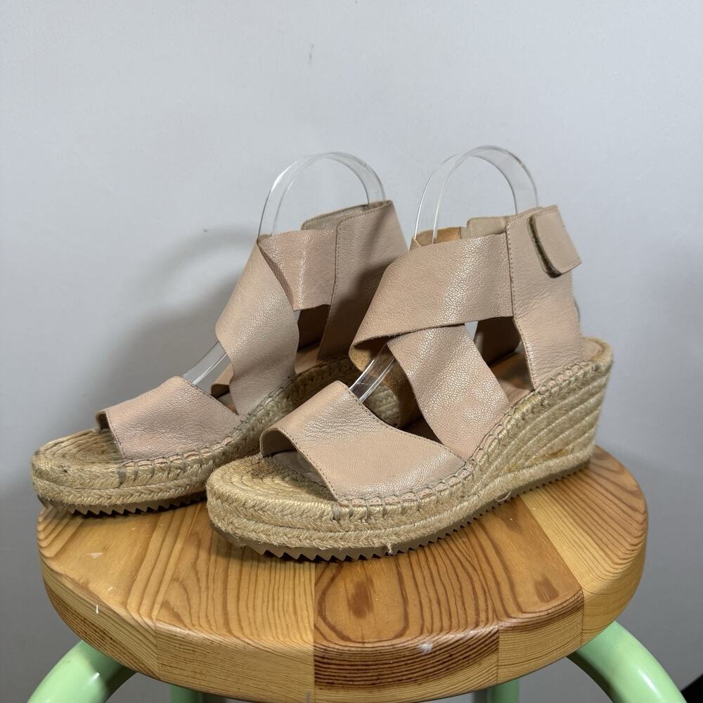Eileen Fisher Nude Pink Leather Espadrille Wedge Sandals